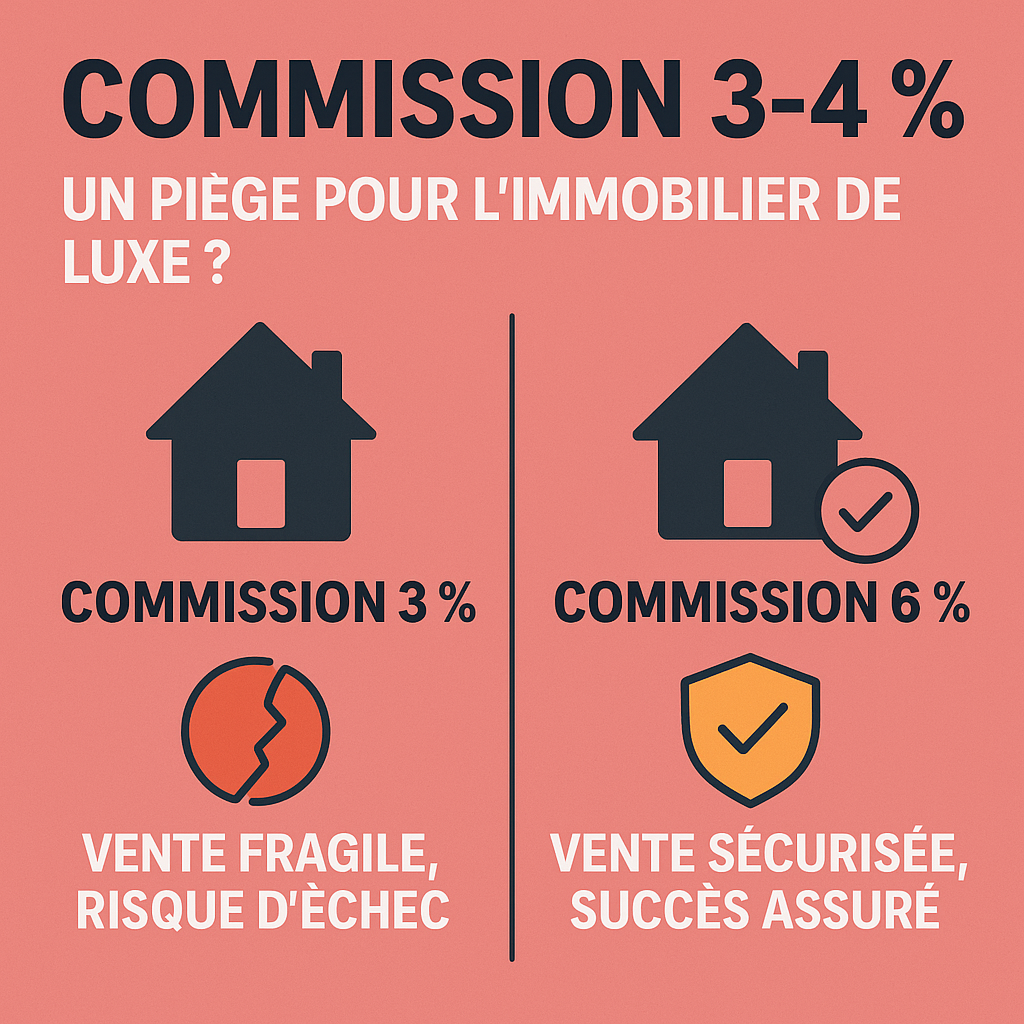 Commission 3-4 % : un piège pour l’immobilier de luxe : Dans l’immobilier de luxe, une commission trop basse et un prix surévalué fragilisent la vente, pénalisent le vendeur et découragent l’agent.