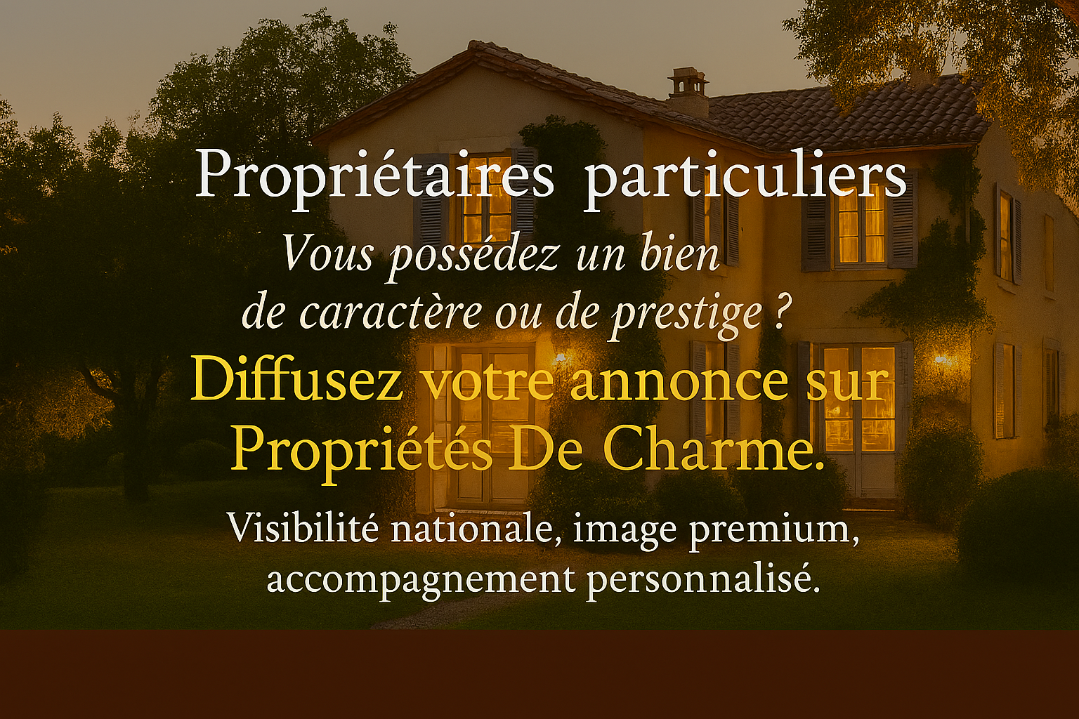 Propriétaires particuliers Diffusez votre annonce immobilière de luxe sur Propriétés De Charme.