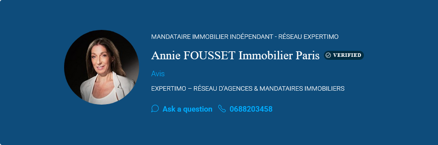 Annie Fousset – Immobilier de Luxe à Paris Mandataire indépendante Expertimo, Annie Fousset accompagne les acheteurs et vendeurs de biens de prestige à Paris et en Île-de-France. Spécialiste de l’immobilier résidentiel haut de gamme, elle offre un suivi complet, de l’estimation à la signature, incluant appartements de standing, maisons de charme et biens atypiques. Sa vision à 360° lui permet de proposer des solutions innovantes, y compris ventes interactives digitales et viager, tout en conservant un contact humain privilégié.