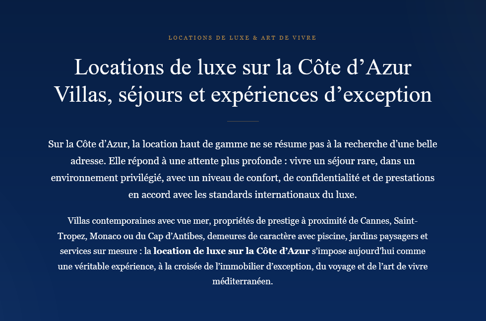 Location luxe Côte d’Azur : villas & séjours d’exception