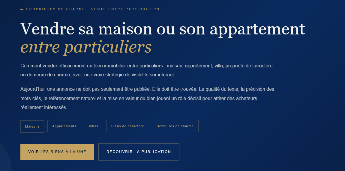 Vendre maison ou appartement entre particuliers conseils stratégie visibilité et référencement pour trouver des acheteurs sans agence.