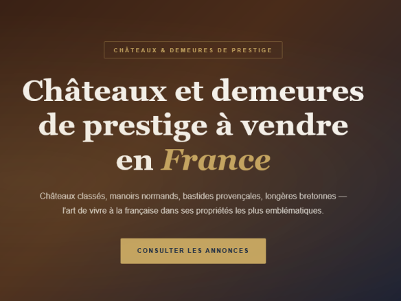Châteaux, manoirs, bastides et longères d'exception — guide complet du marché des demeures de prestige dans les grandes régions patrimoniales de France.