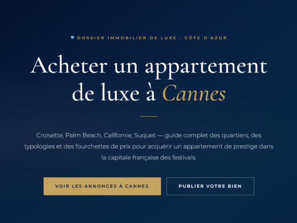 Croisette, Palm Beach, Californie — guide complet pour acheter un appartement de prestige à Cannes : quartiers, prix, typologies et conseils
