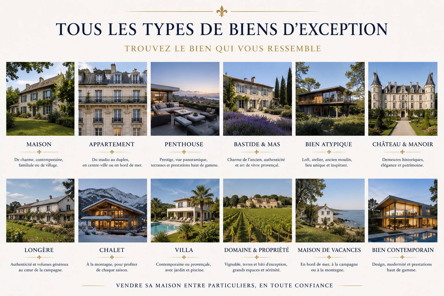 Tous les types de biens d'exception à vendre entre particuliers sans agence — VendreSaDemeure.fr