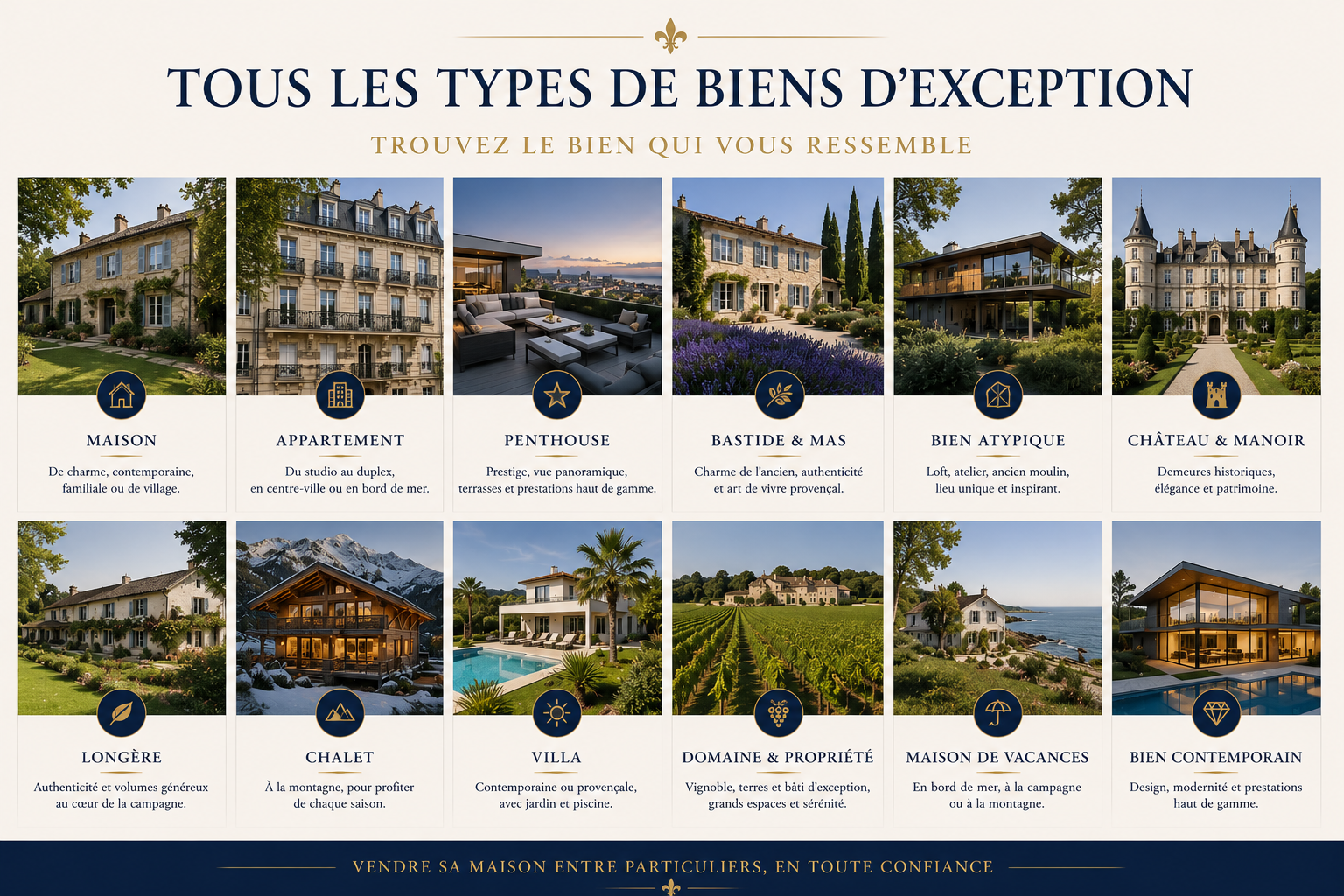 Tous les types de biens d'exception à vendre entre particuliers sans agence — VendreSaDemeure.fr