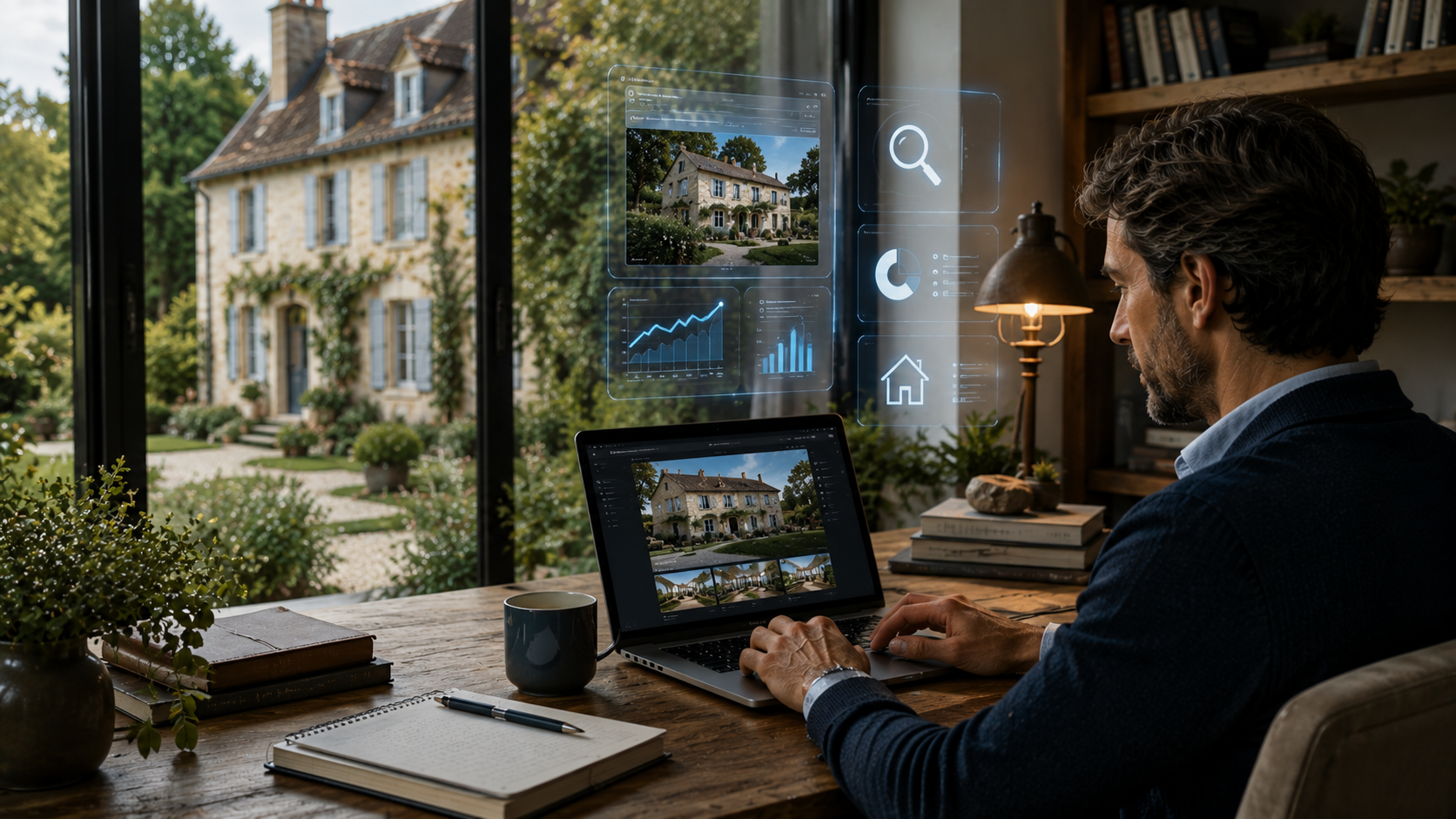 Propriétaire préparant son annonce avec l'intelligence artificielle de VendreSaDemeure.fr