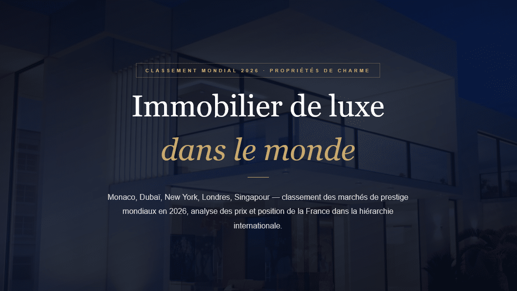 onaco, Dubaï, New York, Londres, Singapour — classement des marchés immobiliers de prestige dans le monde en 2026, avec la position de la France.
