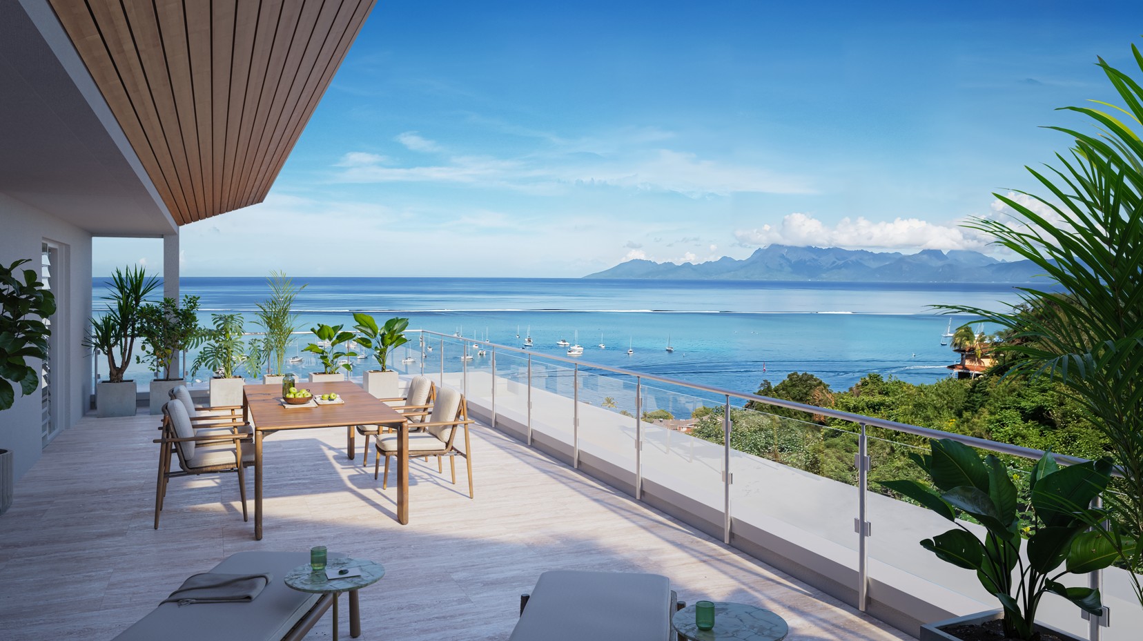 Le Parc du Lotus residence in Punaauia, Tahiti. Brand new 2, 3, and 4-bedroom apartments with lagoon views, swimming pool, and veranda. Starting from 70,900,000 XPF. Clovis Properties.