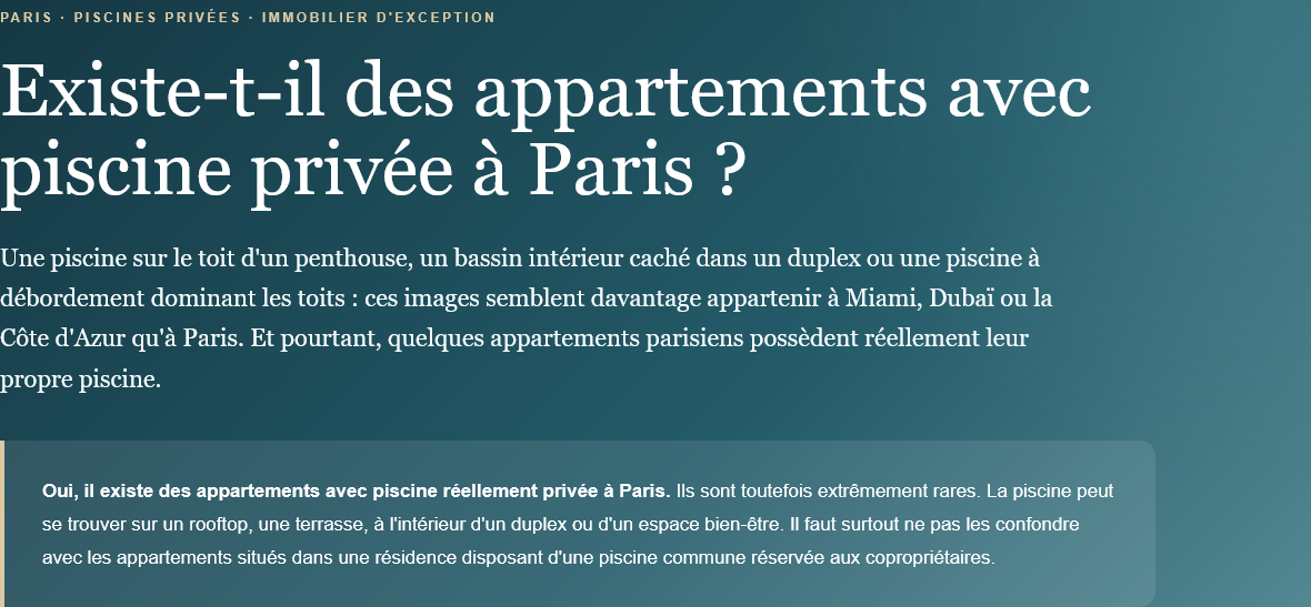 Article about apartments with private pools in Paris.
