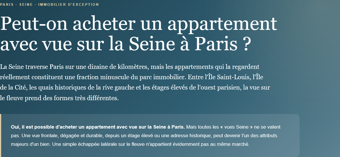 Article about buying apartments with a view of the Seine in Paris.