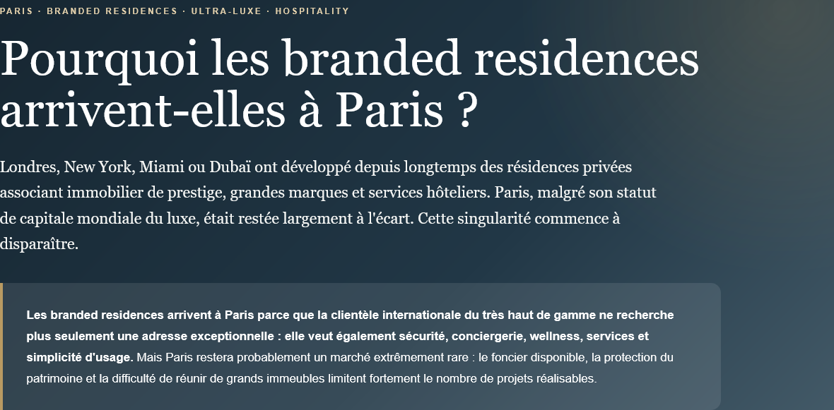 Why are branded residences arriving in Paris? Hotel services, luxury brands, security and an international clientele are transforming the ultra-high-end market.