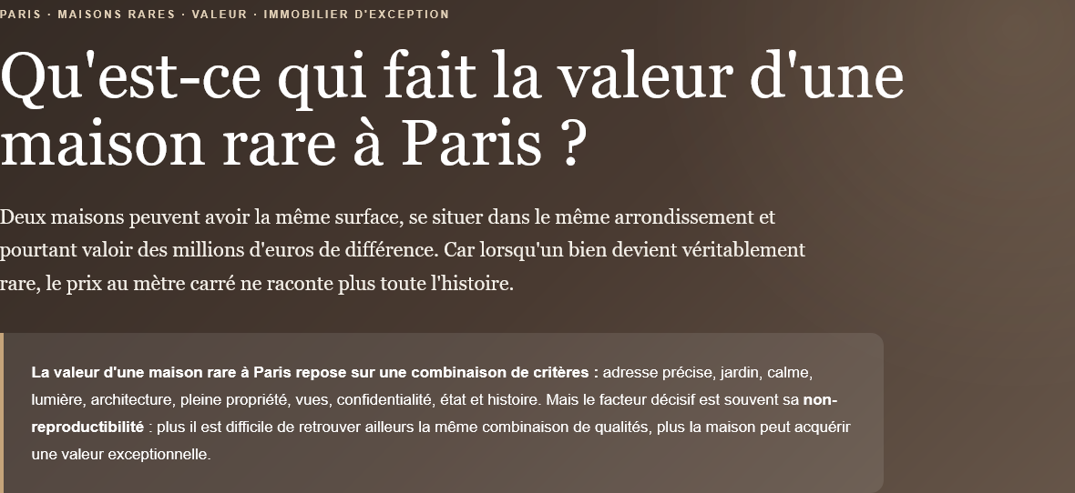 Maison rare à Paris quest-ce qui fait sa valeur Photo de bien immobilier de luxe | Propriétés De Charme