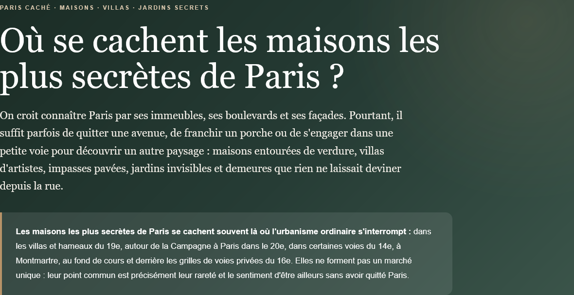 Où se cachent les maisons les plus secrètes de Paris Photo de bien immobilier de luxe | Propriétés De Charme