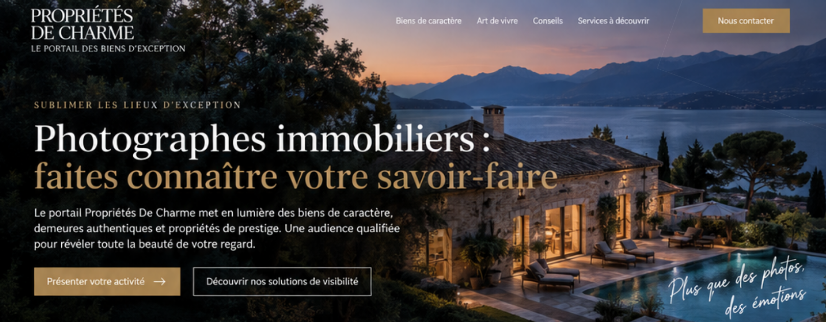 Are you a luxury real estate or architectural photographer? Showcase your expertise to agencies and owners of distinctive properties on Propriétés De Charme.