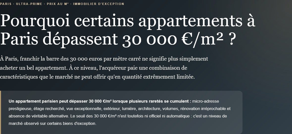 Why do some apartments in Paris exceed €30,000/m²? Address, floor, view, exterior, renovation and rarity explain these exceptional prices.