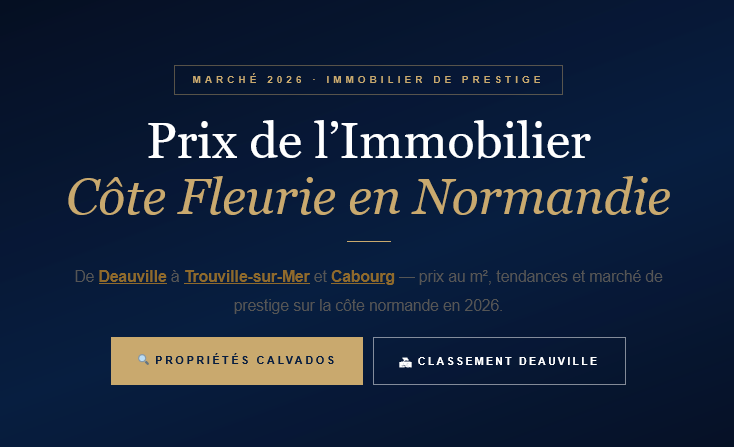 Price per m² 2026 on the Normandy Côte Fleurie — Deauville, Trouville-sur-Mer, Cabourg. Luxury seaside real estate market.