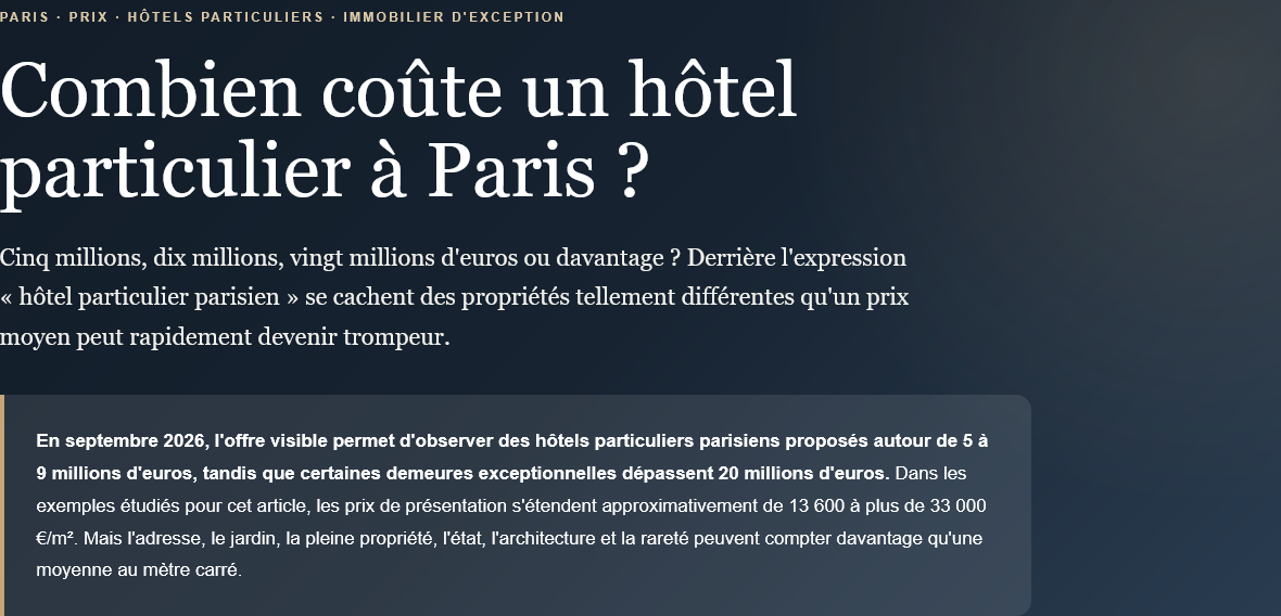 Prix dun hôtel particulier à Paris combien coûte-t-il Photo de bien immobilier de luxe | Propriétés De Charme