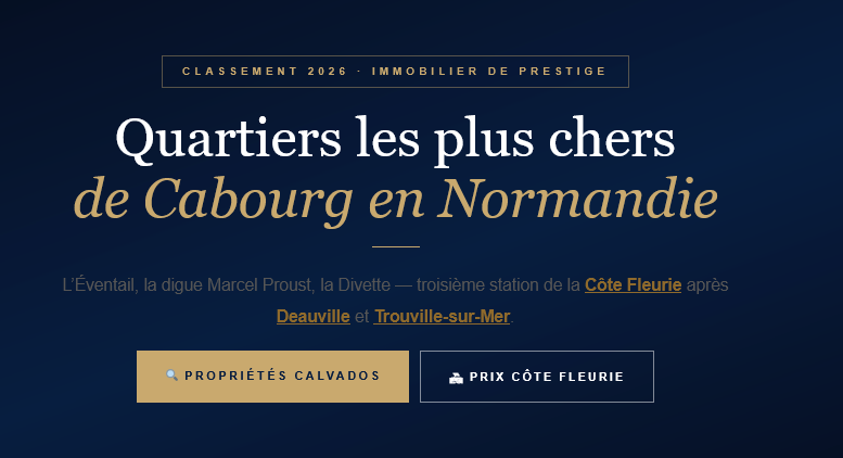 2026 ranking of the most expensive neighborhoods in Cabourg, Normandy. Price per square meter, fan-shaped urban plan, Belle Époque market of the Côte Fleurie.