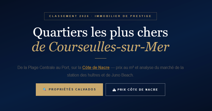2026 ranking of the most expensive neighborhoods in Courseulles-sur-Mer. Price per square meter, port, oysters and Juno Beach — Côte de Nacre.