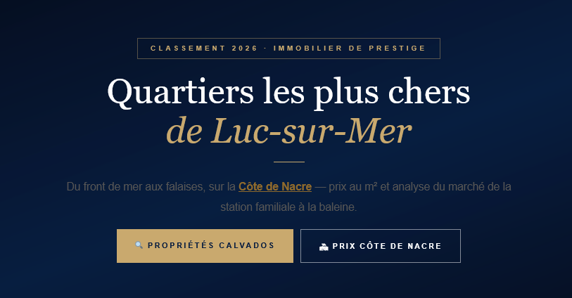 2026 ranking of the most expensive neighborhoods in Luc-sur-Mer. Price per m², cliffs, casino and seafront — Normandy's Côte de Nacre.
