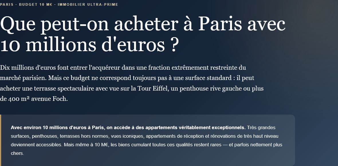 What can you buy in Paris with 10 million euros? Discover the apartments, penthouses and rare properties accessible at this budget level.