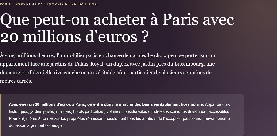 What can you buy in Paris with 20 million euros? Private mansions, penthouses, views and exceptional apartments: explore ultra-luxury.