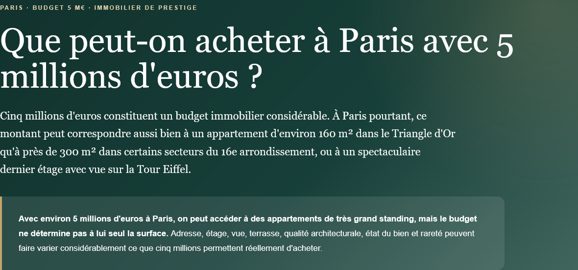 What can you buy in Paris with 5 million euros? Size, neighborhoods, views and rare properties: discover what this budget really allows.