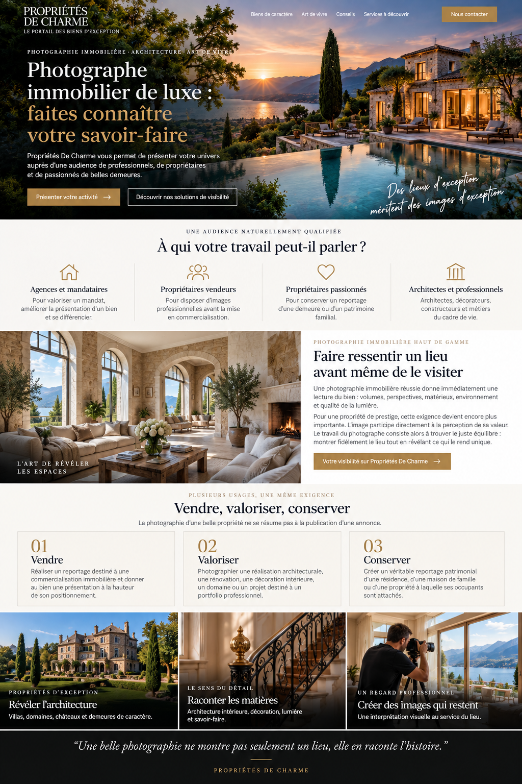 Photographie immobilière haut de gamme pour biens de caractère et de prestige