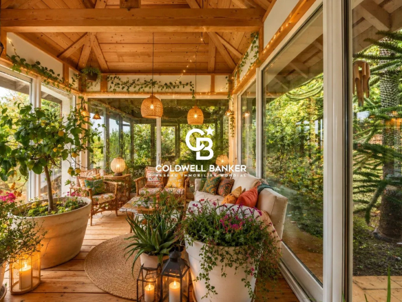 Intérieur d'une maison à Monnetier-Mornex avec coin salon lumineux et plantes.