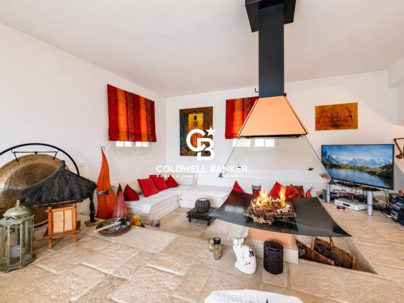 Intérieur d'une maison de prestige avec cheminée et décoration moderne à Monnetier-Mornex.