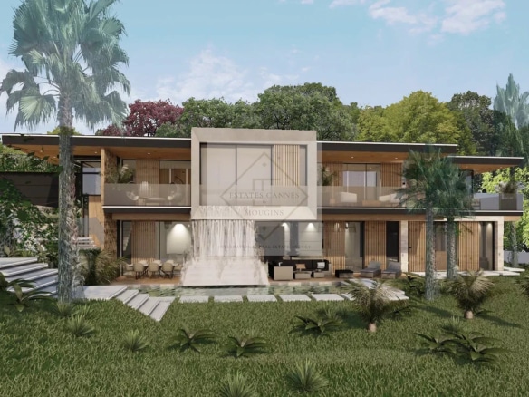 View of a contemporary villa offered on a plot of land in Mandelieu-la-Napoule.