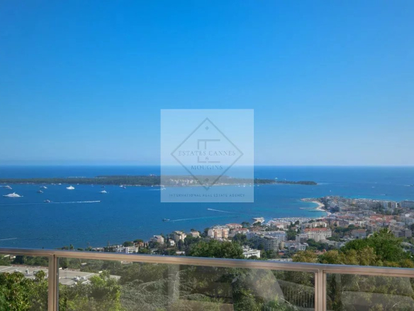 Panoramic view of the Mediterranean Sea and Cannes from a villa in La Californie.