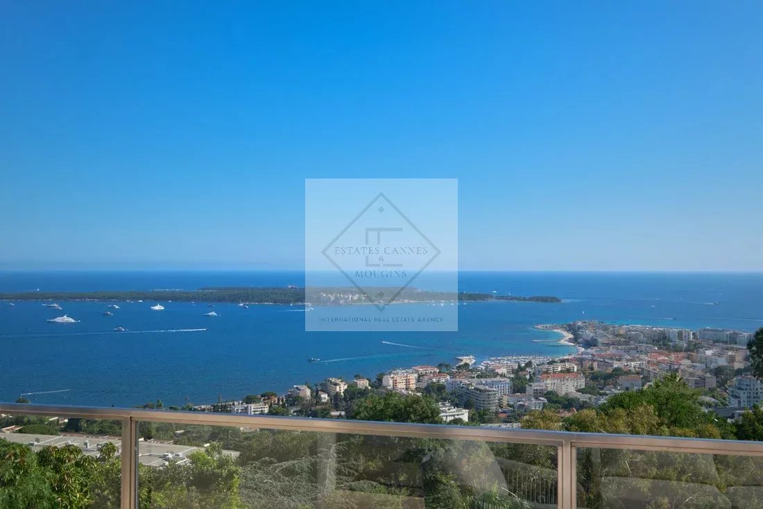 Panoramic view of the Mediterranean Sea and Cannes from a villa in La Californie.
