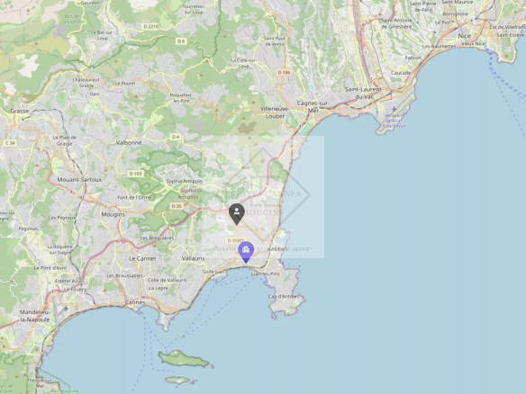 Carte montrant la localisation de Juan-les-Pins près d'Antibes, en France.
