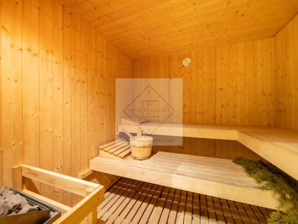 Wooden sauna in a luxury apartment in Cannes