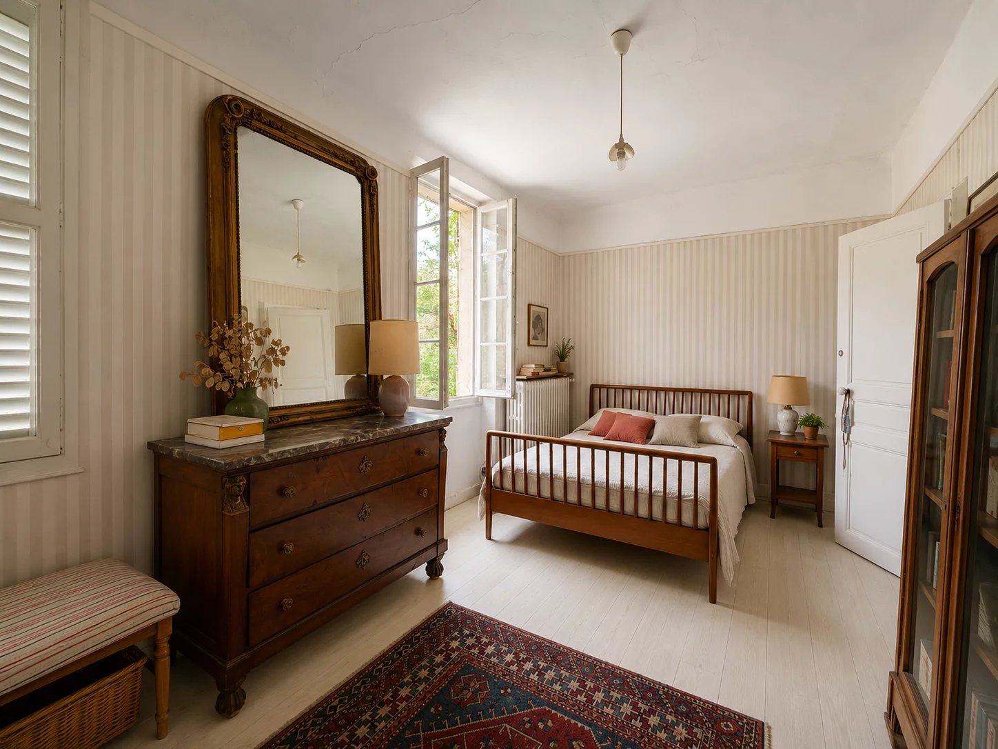 Room in a house for sale in Marseille 8th arrondissement, with wooden furniture and open windows.