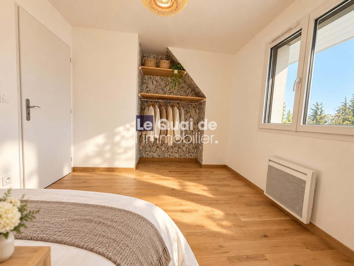 Chambre dans une maison à Cruseilles Chambre avec rangement intégré et fenêtres, maison individuelle à Cruseilles.