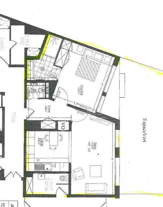 Plan appartement 2 pièces Neuilly-sur-Seine Plan d'un appartement de 2 pièces avec jardin et terrasse à Neuilly-sur-Seine.