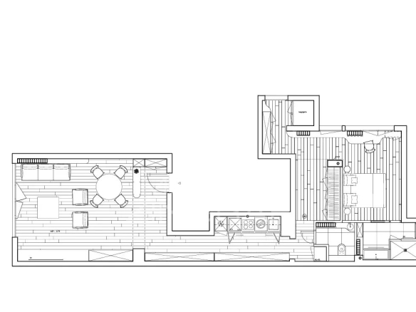 Plan d'un appartement rénové de 80m2 à Paris, Avenue George V, avec disposition des pièces.