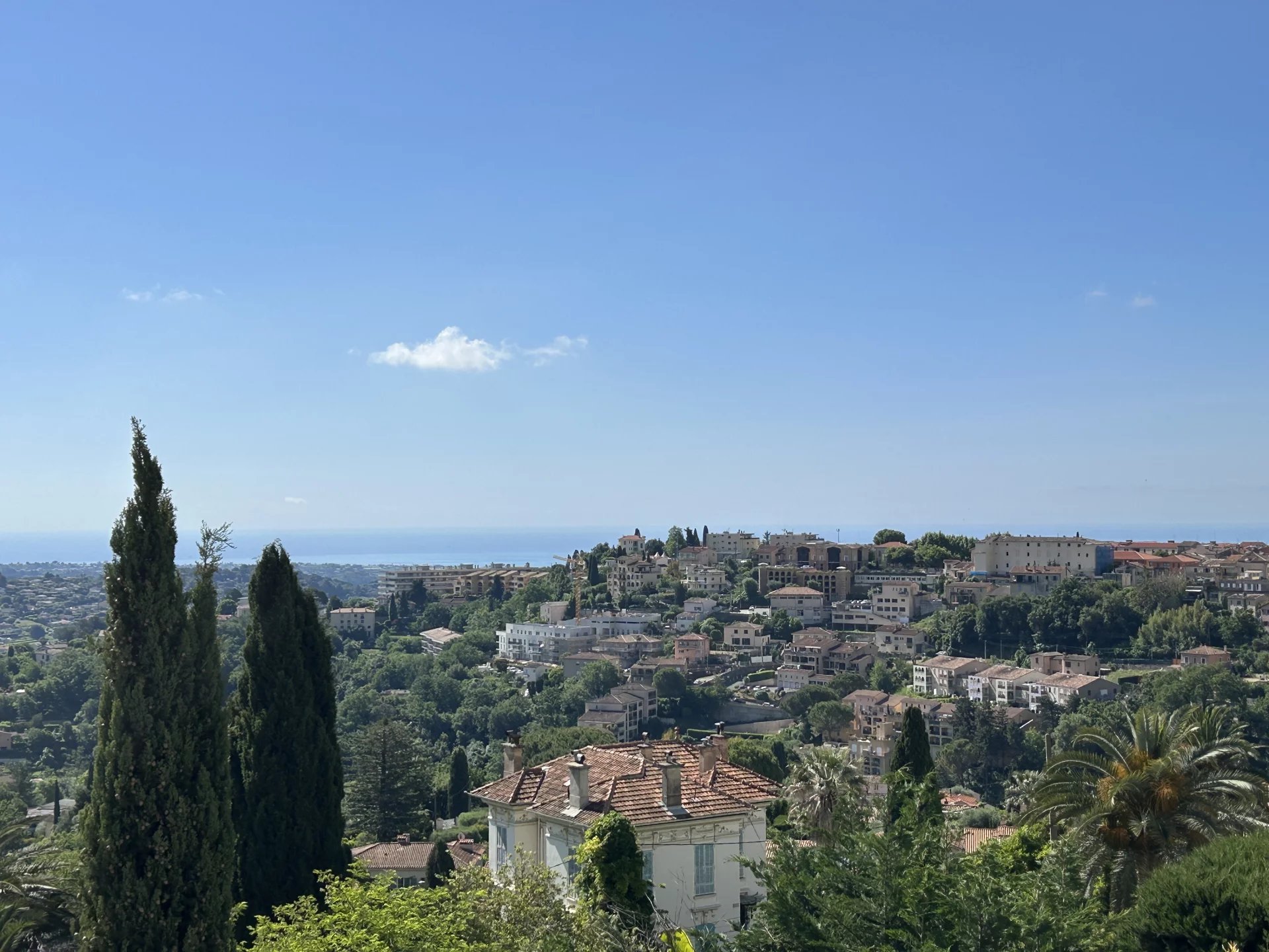 Panoramic view of Vence and the sea from a villa