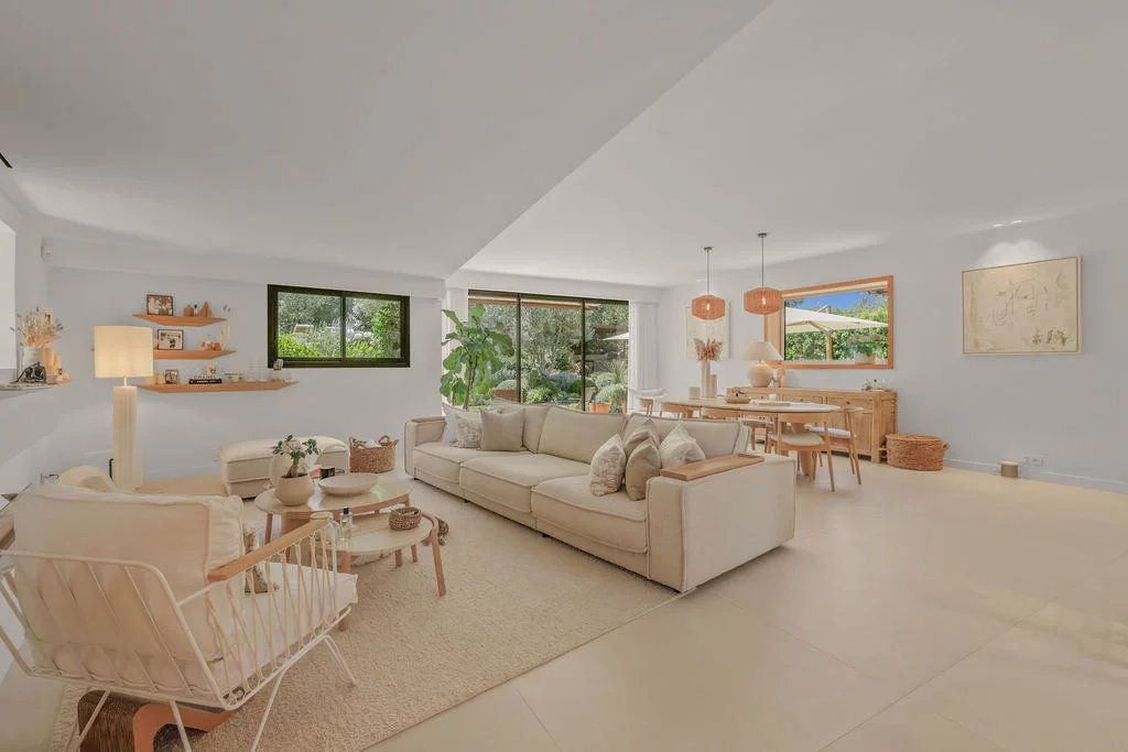 Interior of a villa in Le Cannet Interior of a modern villa with a bright living room and dining room, tastefully decorated.