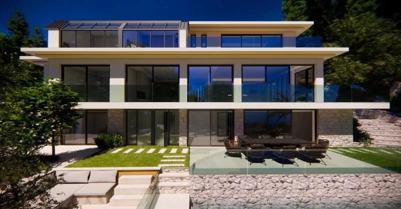 Villa moderne avec vue sur la mer et piscine, située à Èze, France.