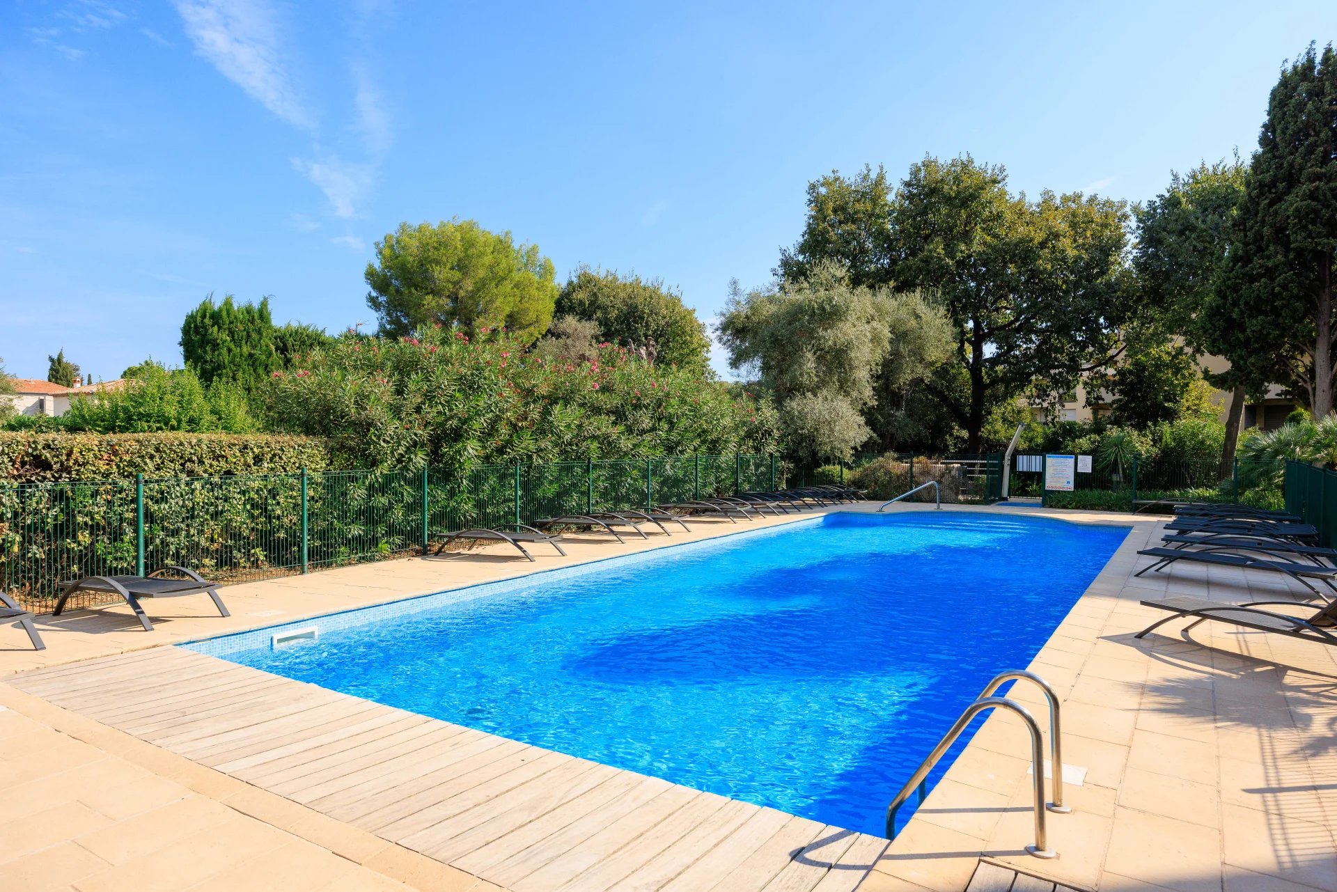 Piscine entourée de verdure dans une résidence au Cap d'Antibes.