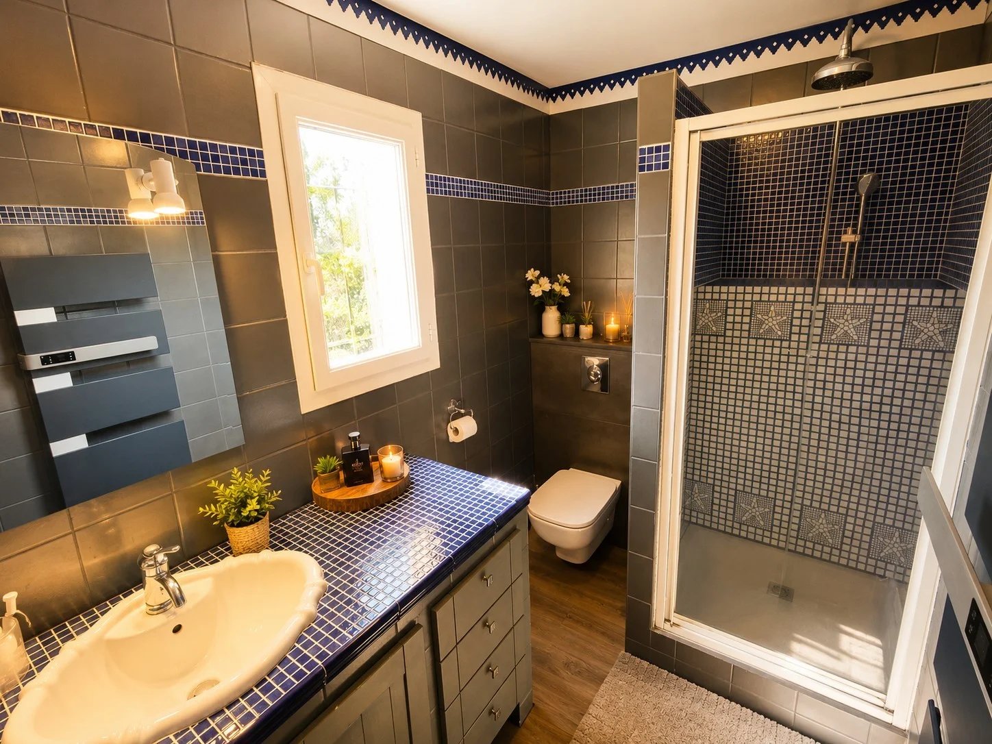 Modern bathroom with shower and sink in a house in Les Adrets-de-l'Estérel.