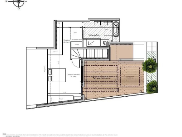 Plan d'un penthouse avec terrasse et jacuzzi à Juan-les-Pins.