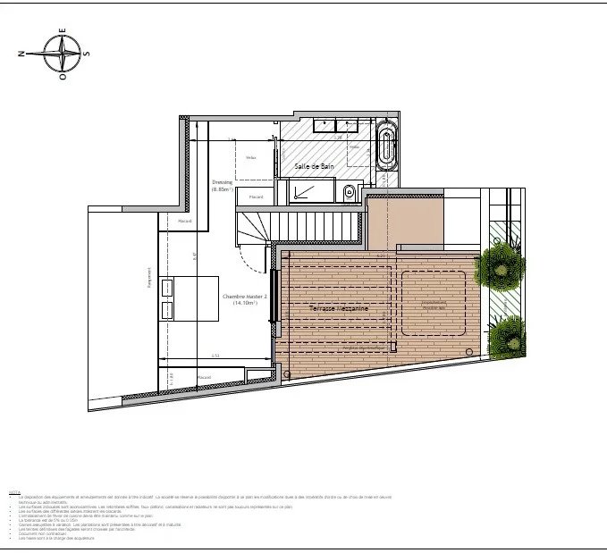 Plan du penthouse à Juan-les-Pins Plan d'un penthouse avec terrasse et jacuzzi à Juan-les-Pins.