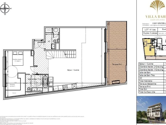 Plan d'un penthouse avec toit terrasse et jacuzzi à Juan-les-Pins.