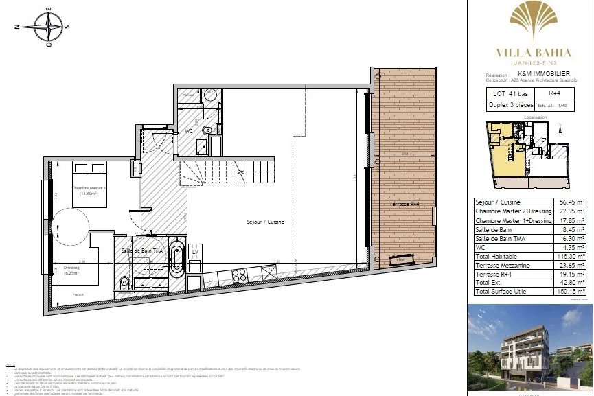 Plan du penthouse à Juan-les-Pins Plan d'un penthouse avec toit terrasse et jacuzzi à Juan-les-Pins.