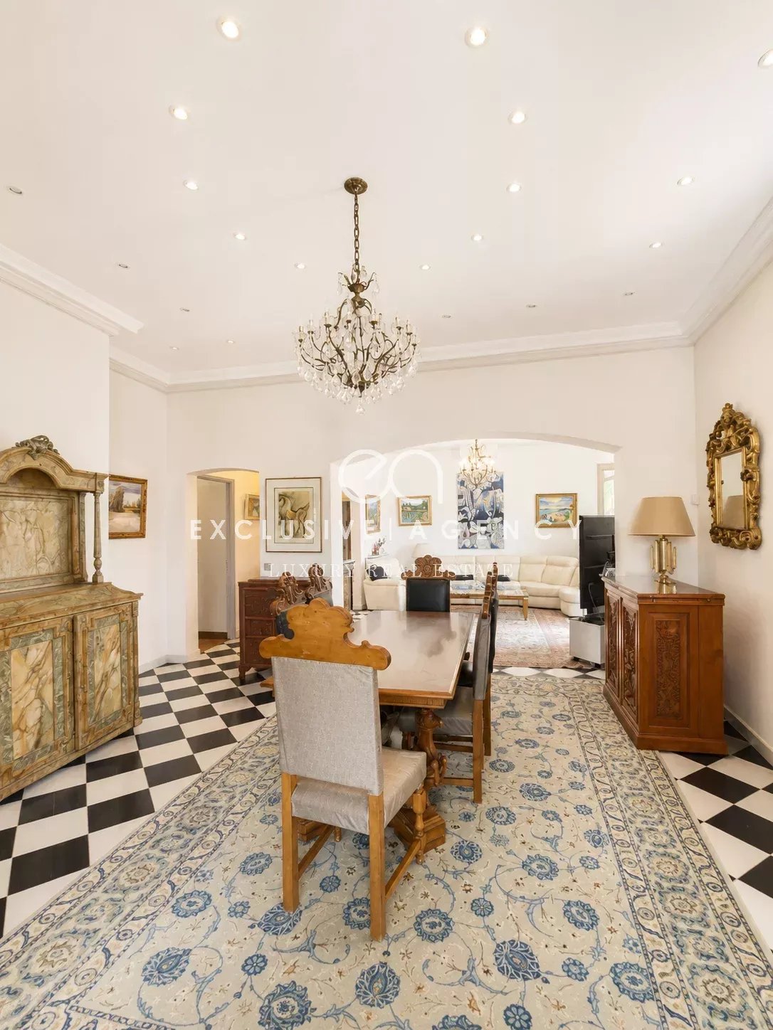 Interior of a villa in Cannes Interior of a villa in Cannes with elegant dining room and refined decoration.
