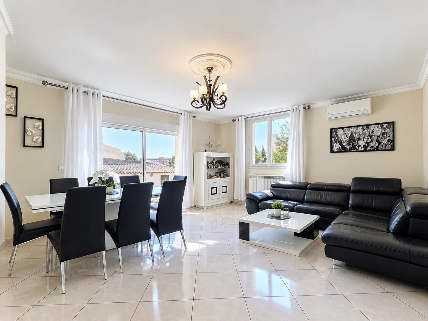 Interior of a house in Cannes Interior of a family home in Cannes with modern living and dining room.